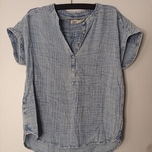 Faherty Dream Brushed Cotton Button Down Shirt Gauzy Flowy Preppy Boho